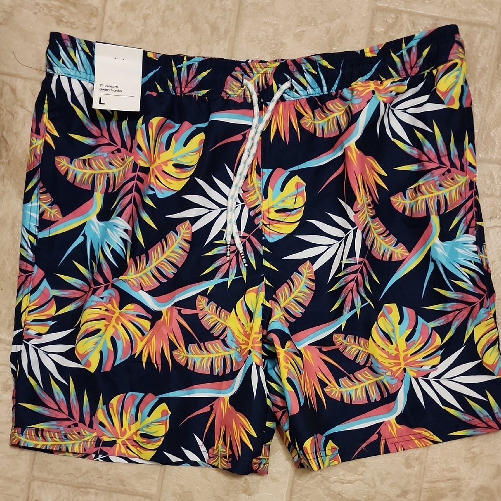 Goodfellow & Co Colorful Leaf Print Swim Trunks